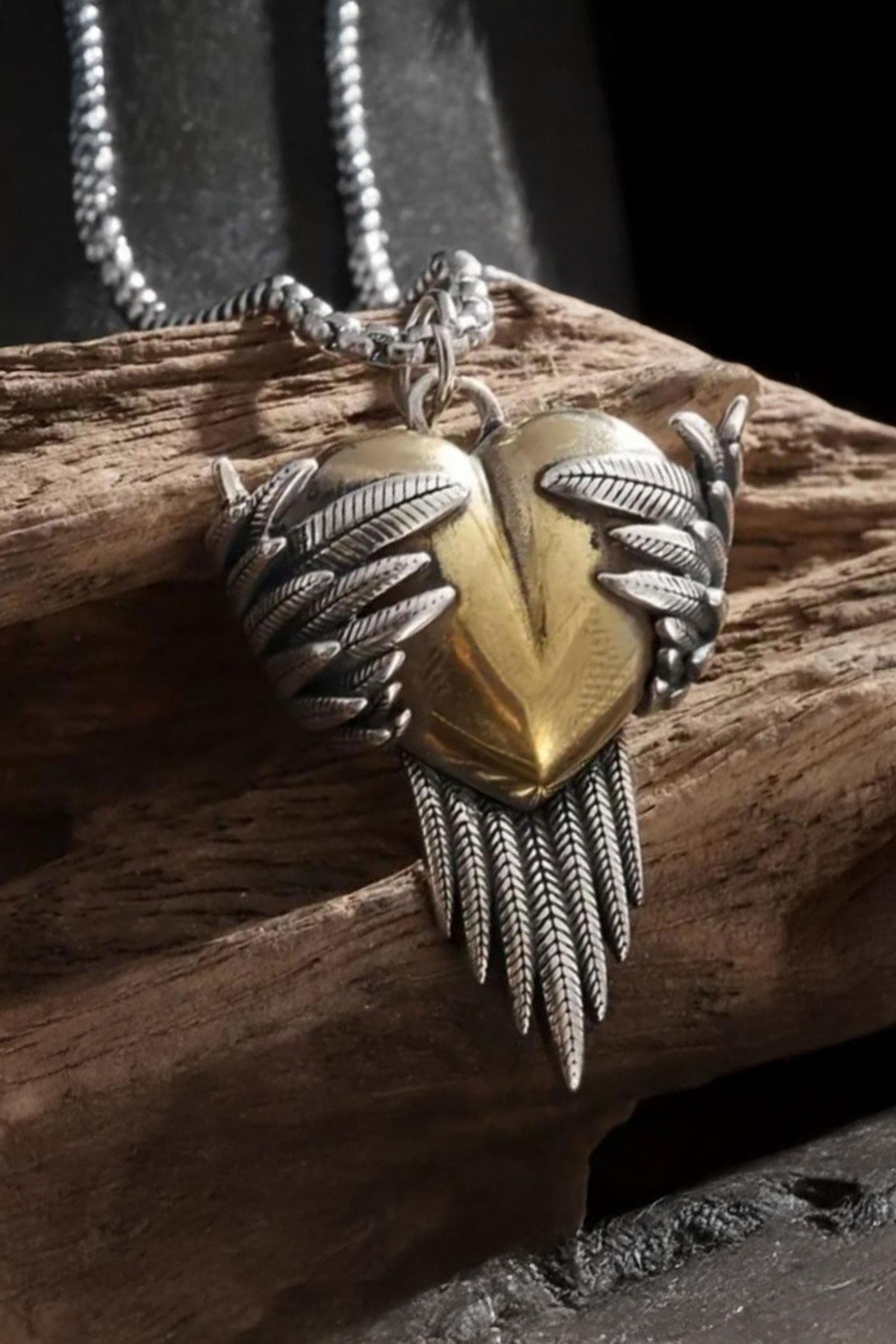 Silver Kanatlı Gold Kanatlı Antik Kolye