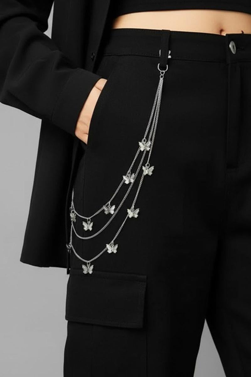 Silver Kelebek Detaylı Üçlü Pantolon Zinciri 