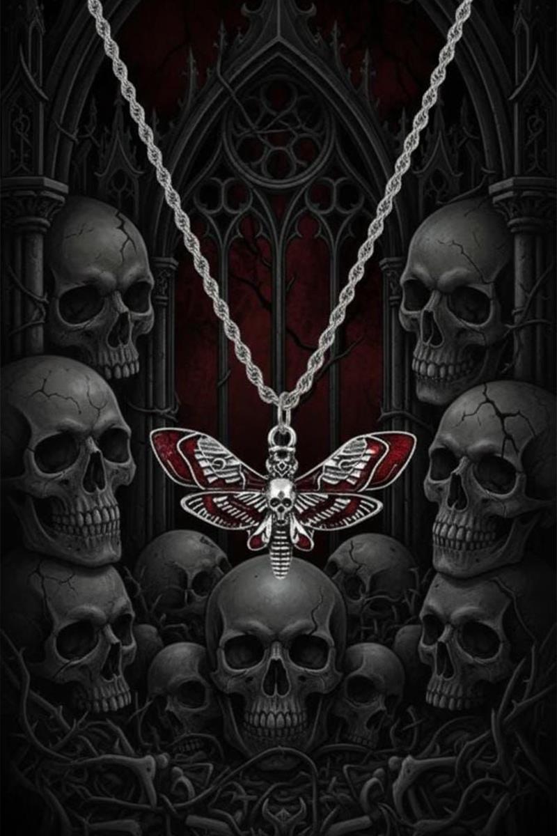 Silver Kırmızı Death's Head Hawk Moth Kolye