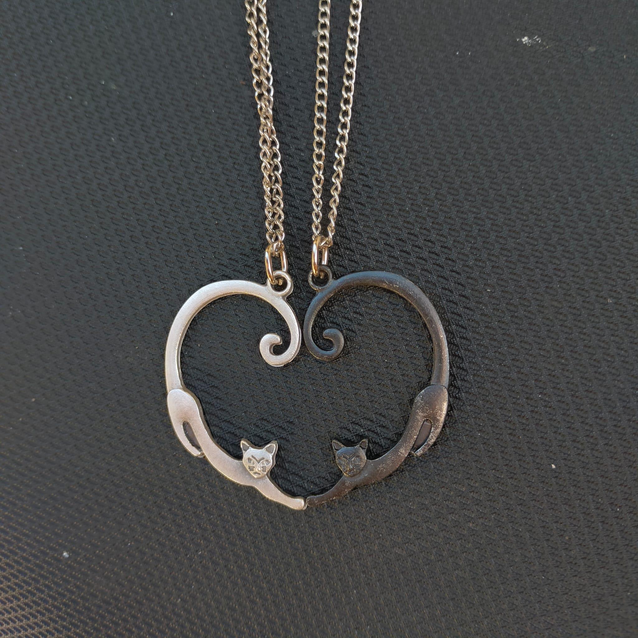Silver & Siyah Love Cat Çift Kolye 