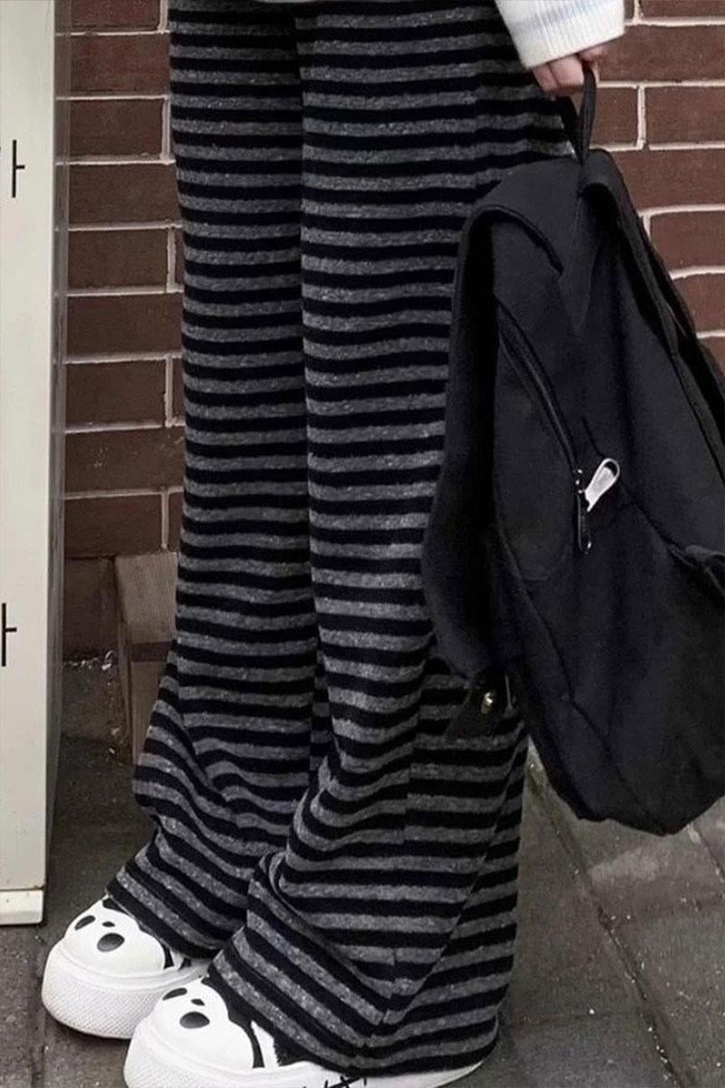 Siyah Antrasit Çizgili Beli Lastikli Y2K Unisex Eşofman