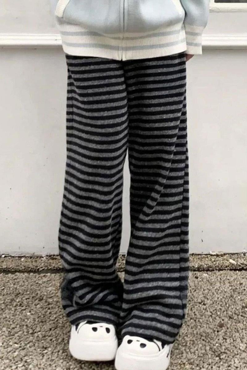 Siyah Antrasit Çizgili Beli Lastikli Y2K Unisex Eşofman