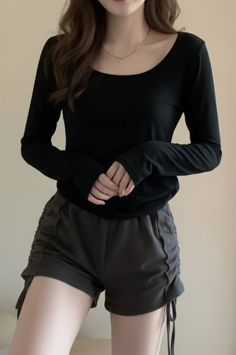 Siyah Basic Uzun Kollu Crop