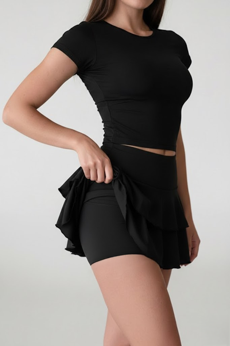 Siyah Büzgülü Skort Şortlu Y2K Etek