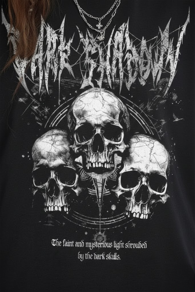 Siyah Dark Shadow Skulls Gotik Y2K Unisex T-Shirt