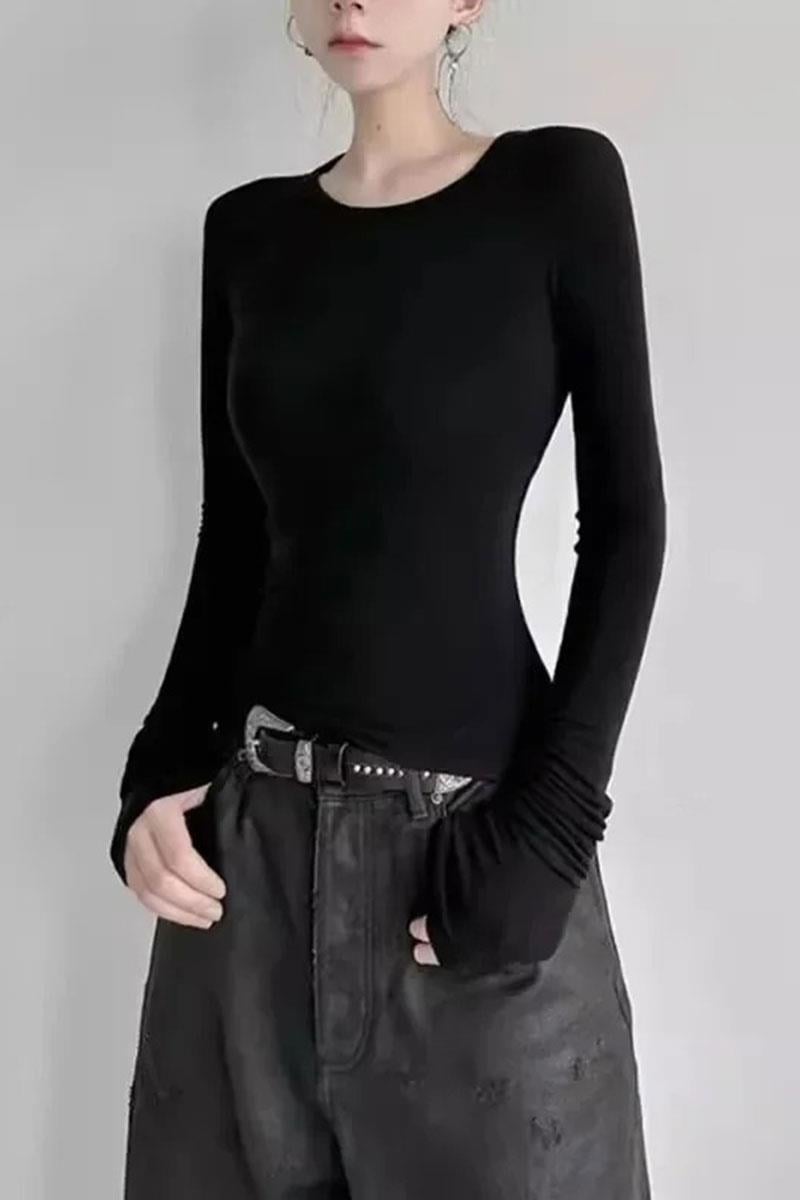 Siyah Gotik Angel Sırtı Transparan Y2K Uzun Kollu Crop