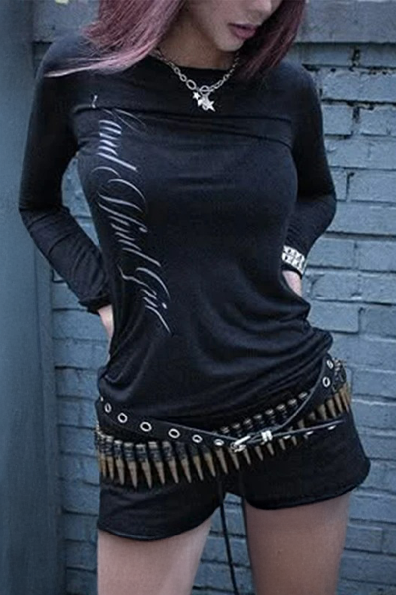 Siyah Gotik Sırt Baskılı Wing Geniş Yaka Y2K Uzun Kollu Crop