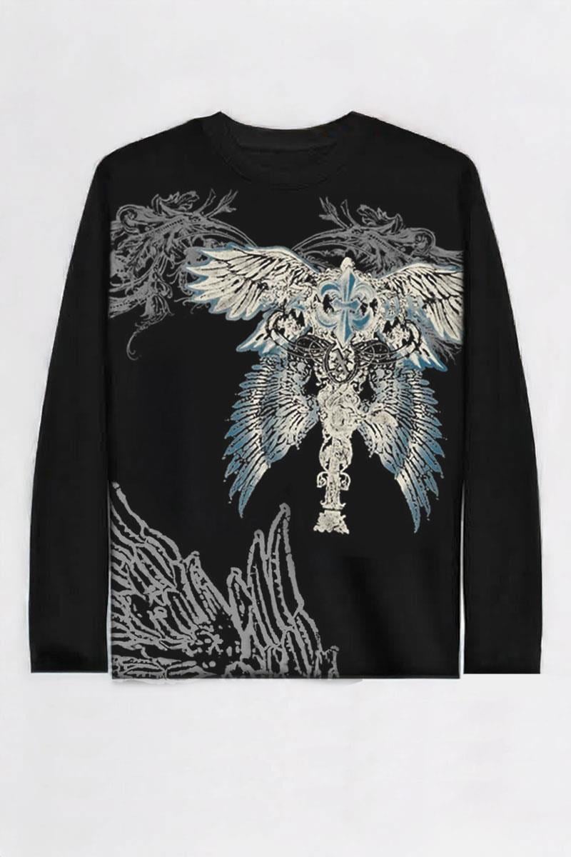 Siyah Gotik Wing Detaylı Y2K Unisex Sweatshirt