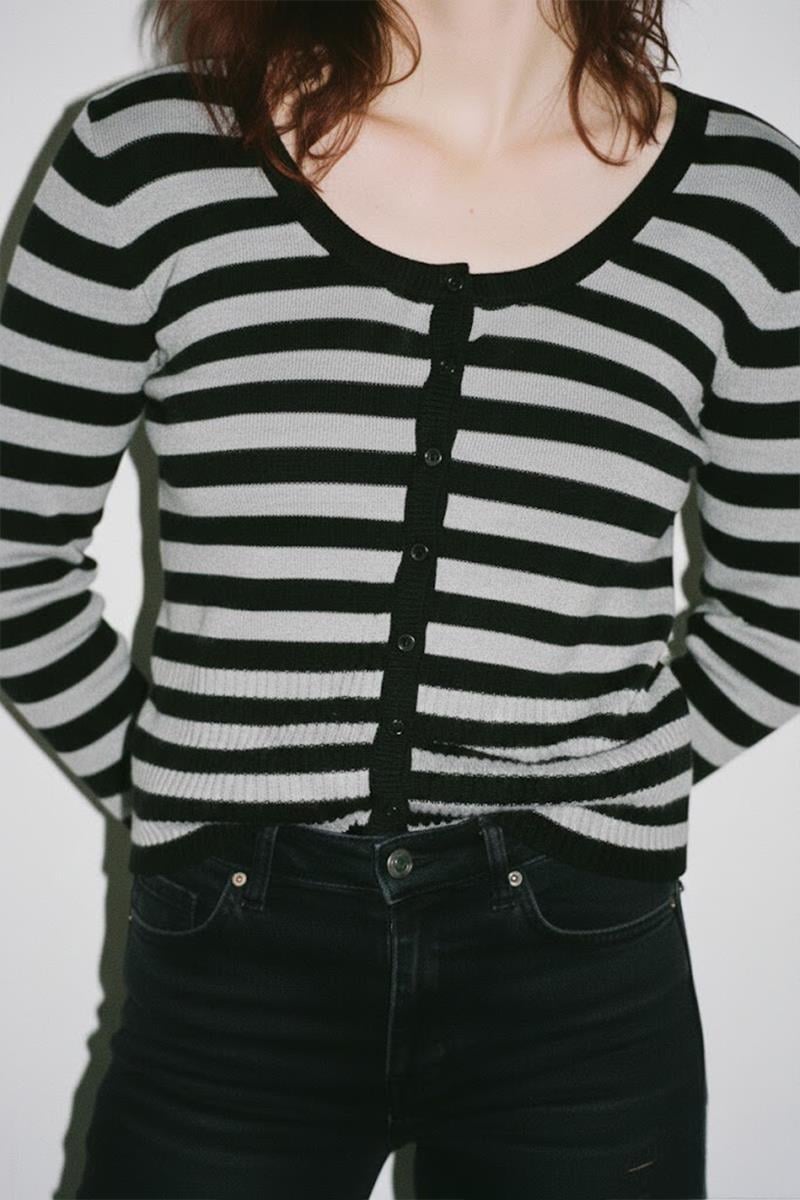 Siyah Gri Çizgili Grunge Y2K Stili Triko Hırka 