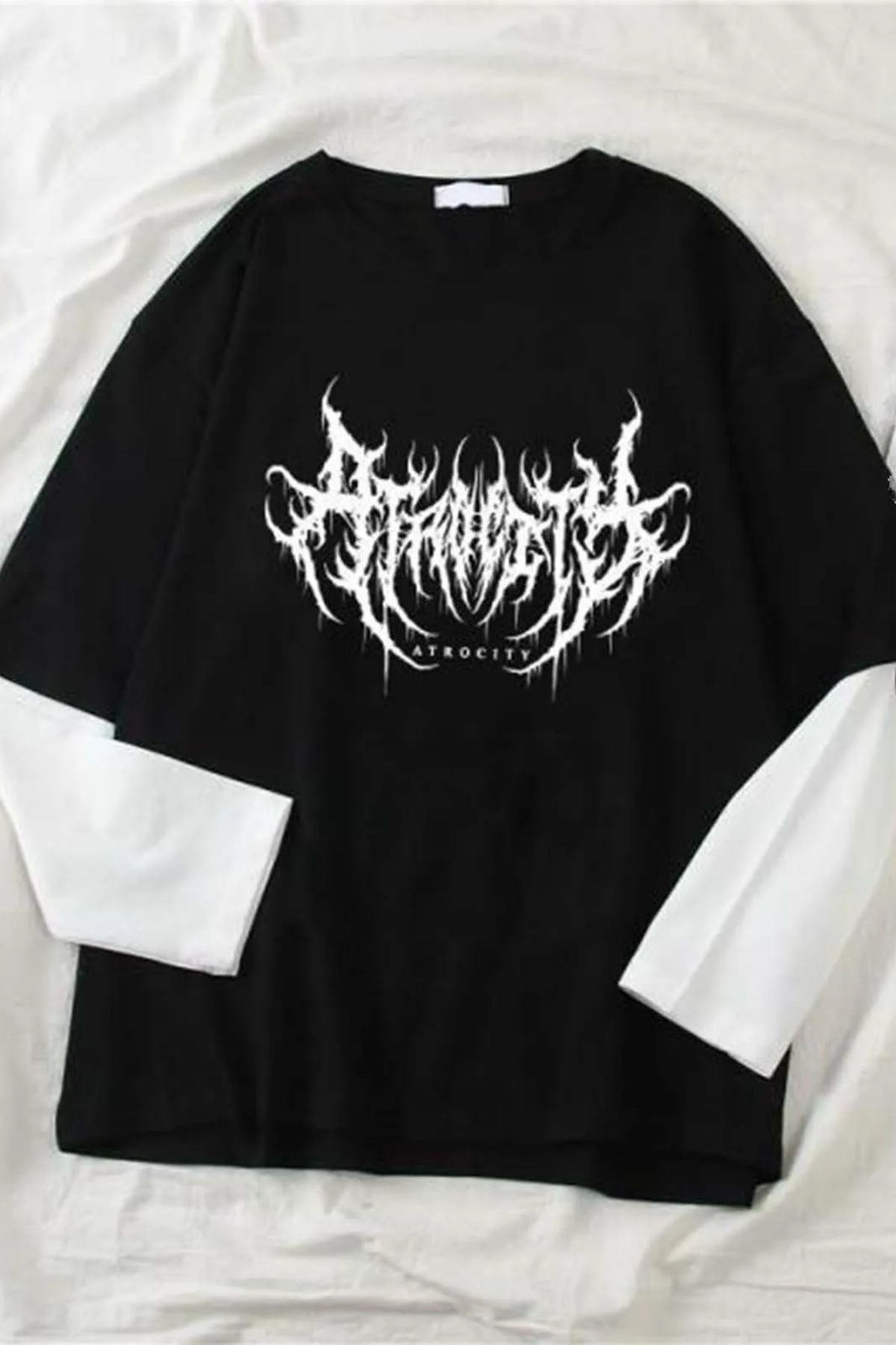 Siyah Harajuku Gothic Atrocity Beyaz Kollu (Unisex) T-Shirt