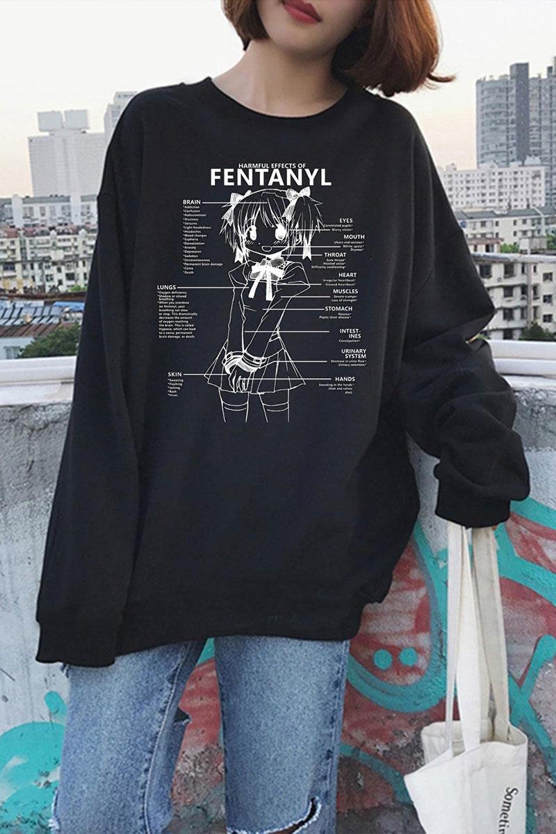 Siyah Harmful Effect Gotik Y2K İnce Kumaş Unisex Sweatshirt