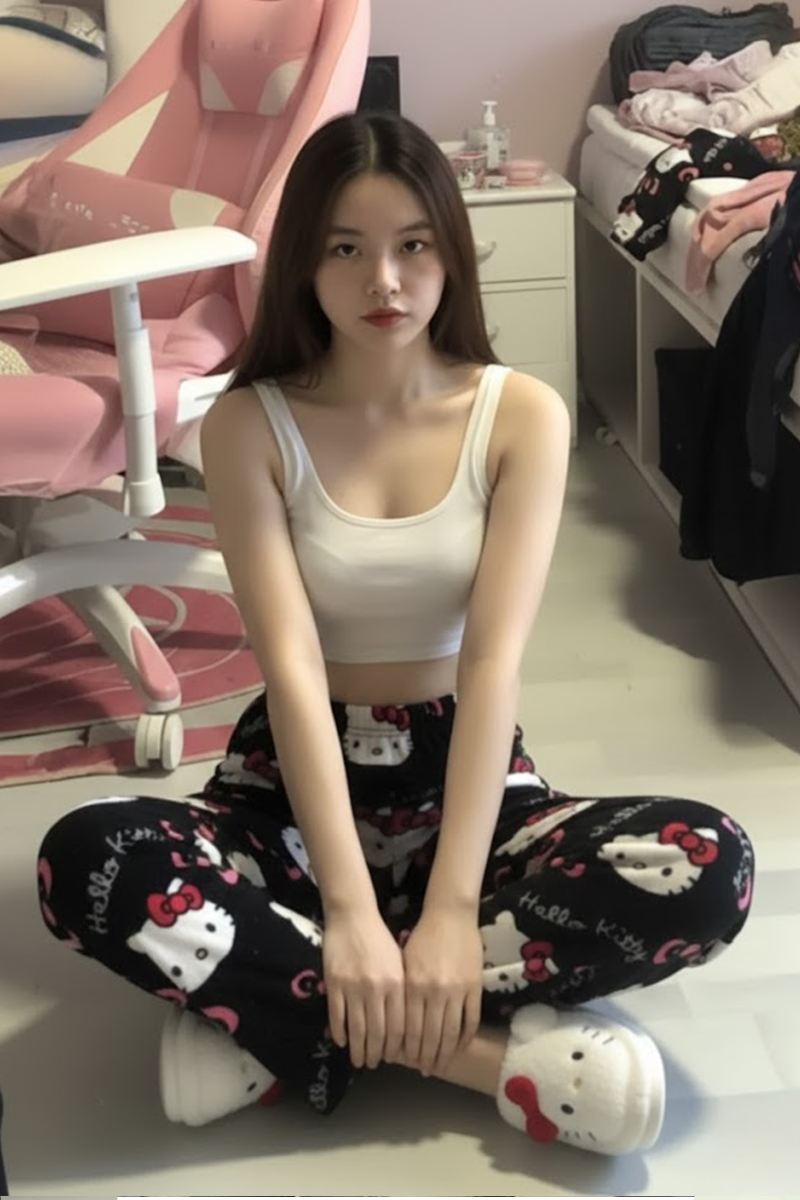 Sİyah Hello Kitty Peluş Pİjama 