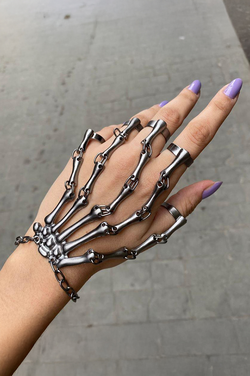 Siyah İskelet El Bileklikli Beşli Yüzük