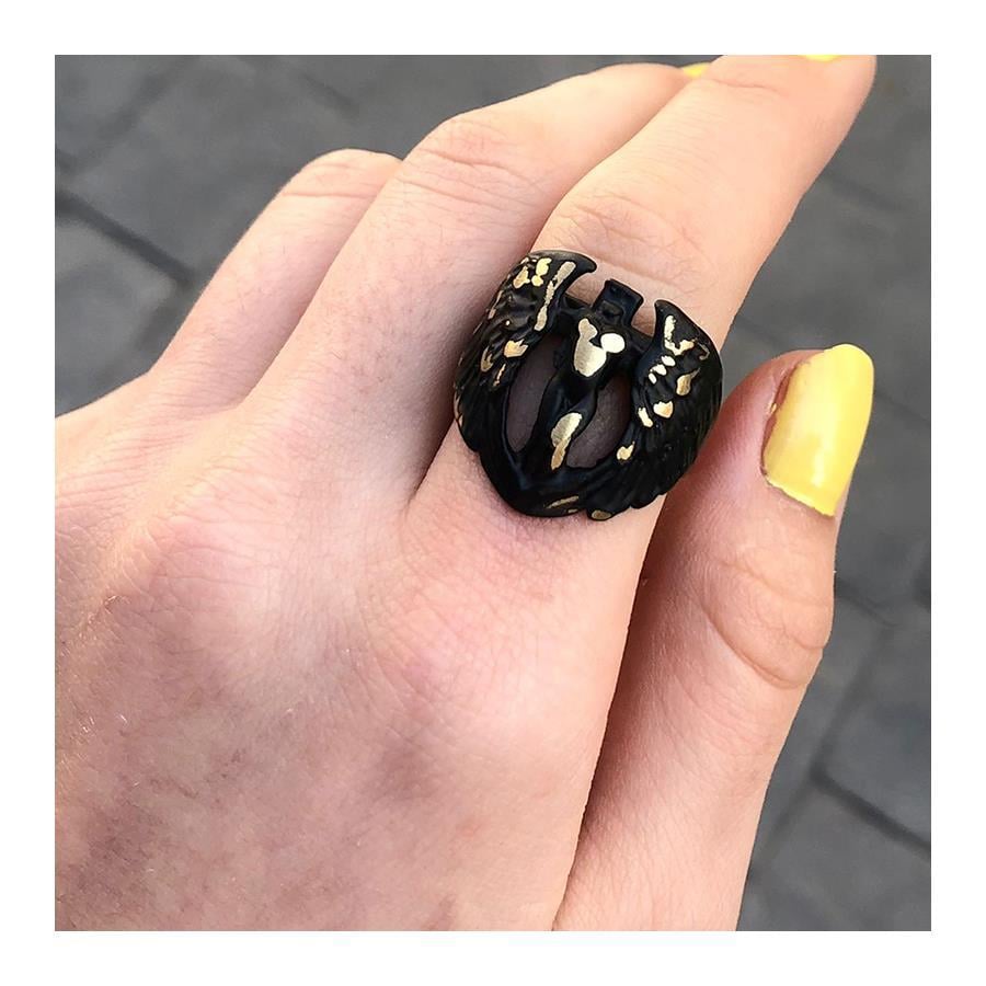 Siyah Kanatlı Melek Ayarlanabilir Yüzük