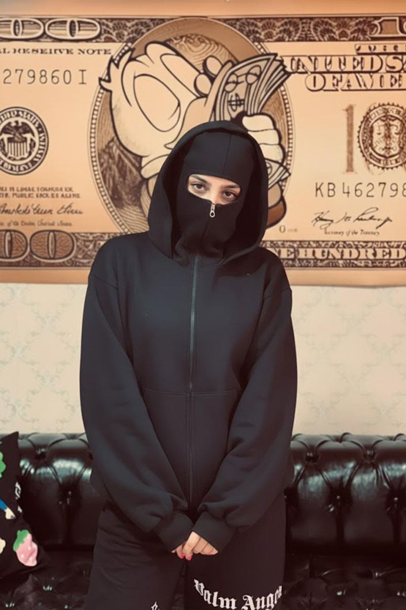 Siyah Kar Maskeli Samuray Kapüşonlu Sweatshirt