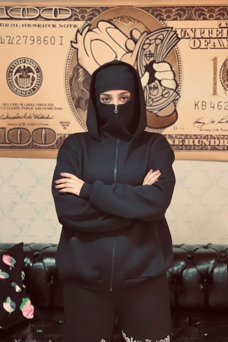 Siyah Kar Maskeli Samuray Kapüşonlu Sweatshirt