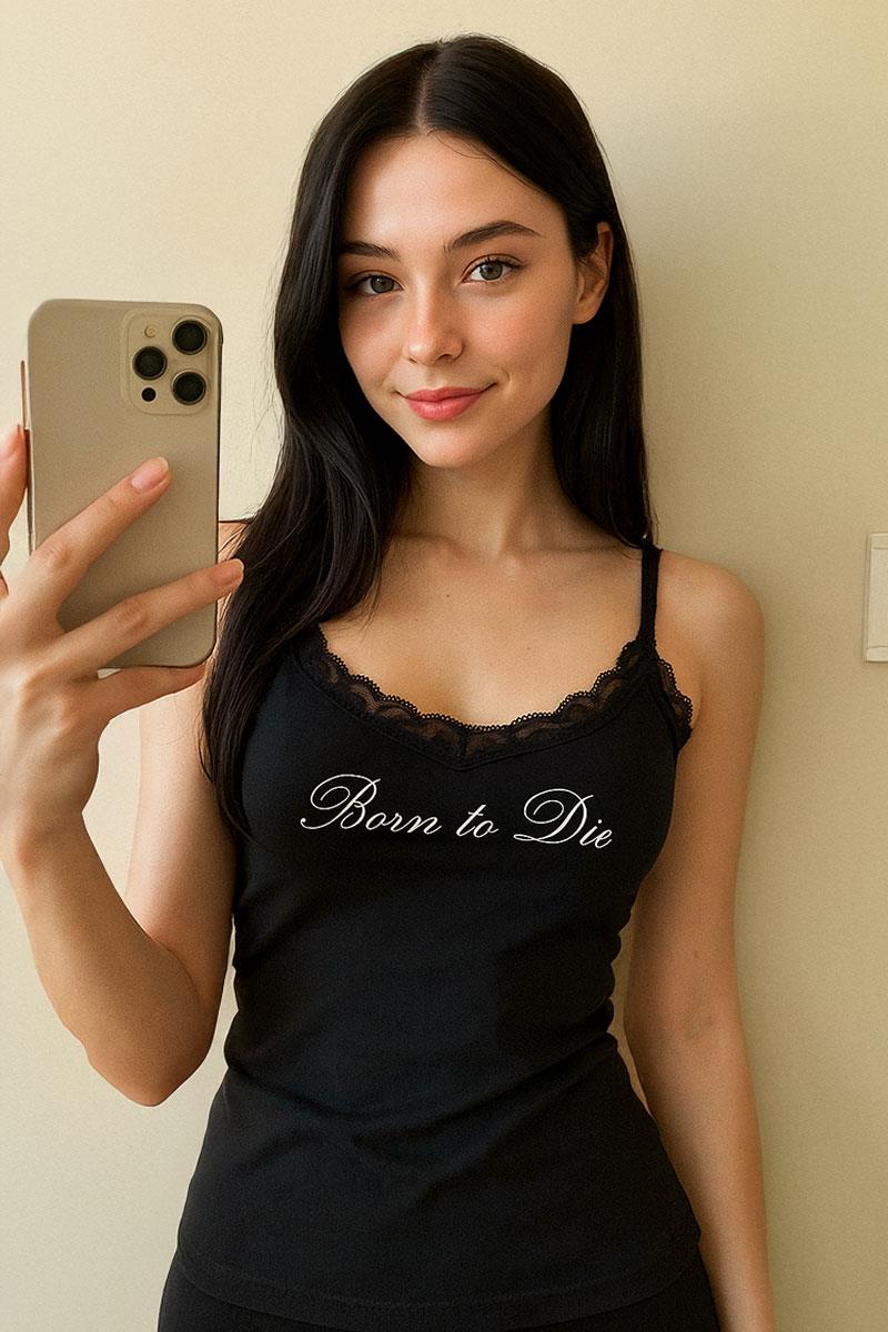 Siyah Lana Del Rey Born To Die Dantel Yakalı Gotik Y2K Askılı Crop