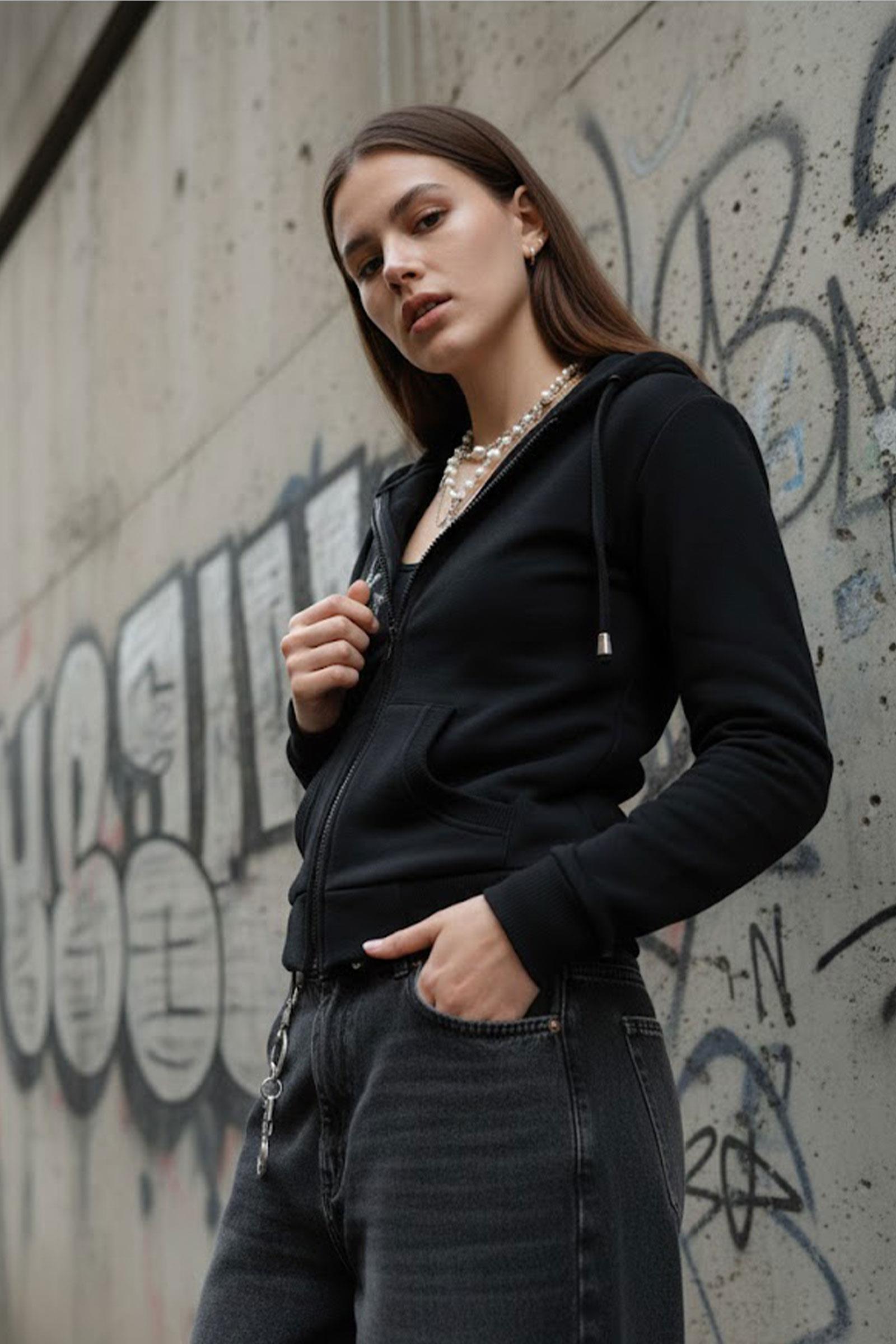 Siyah Leopar Desenli Star Harajuku Y2K Kapüşonlu Crop Hırka