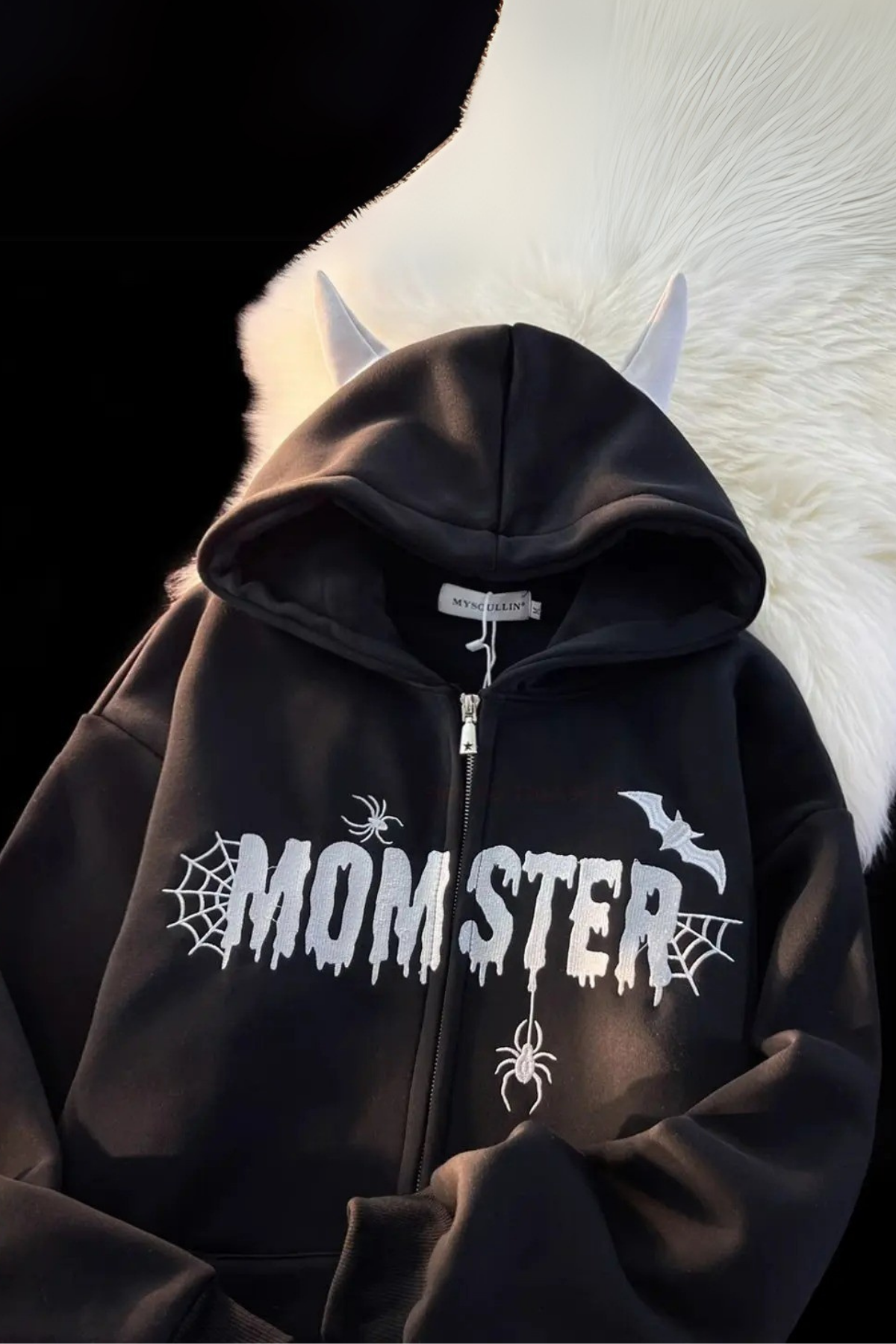 Siyah Momster Spider Kapüşonlu Sweatshirt
