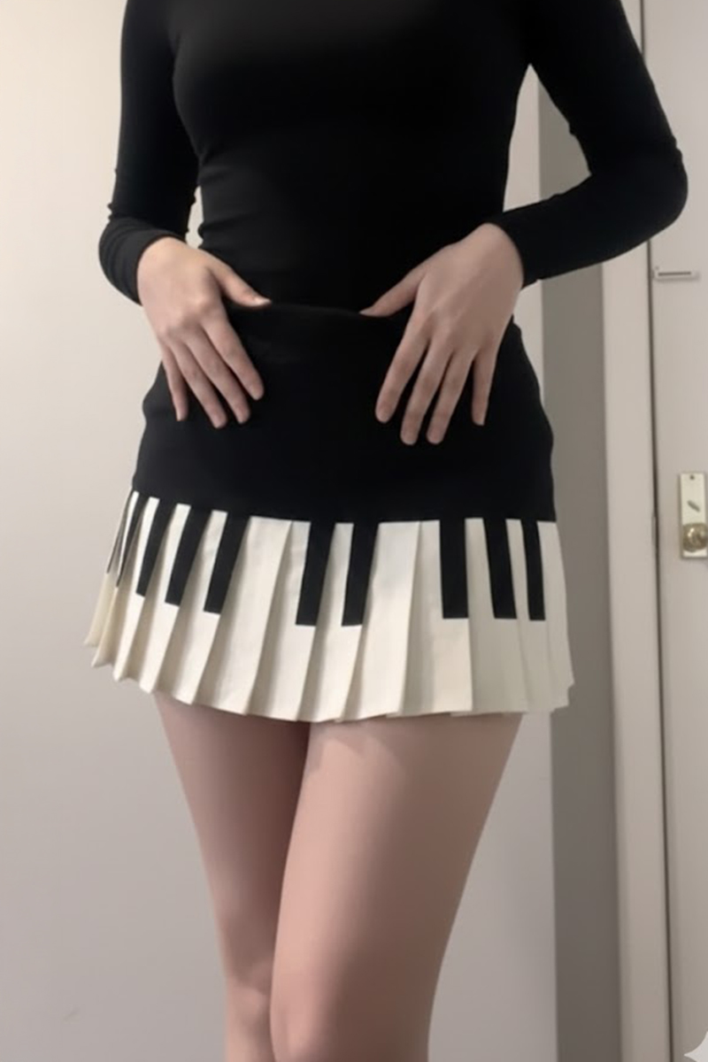 Siyah Piano Pileli Grunge Y2K Etek