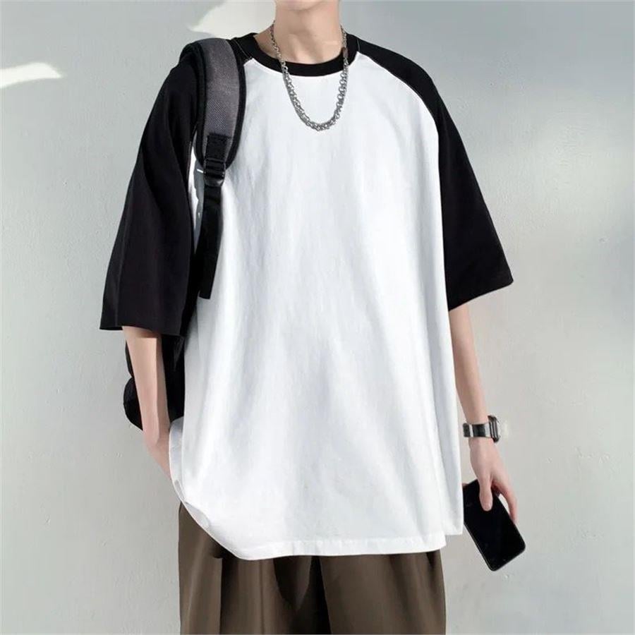 Siyah Raglan Kollu Beyaz Basic Unisex T-Shirt