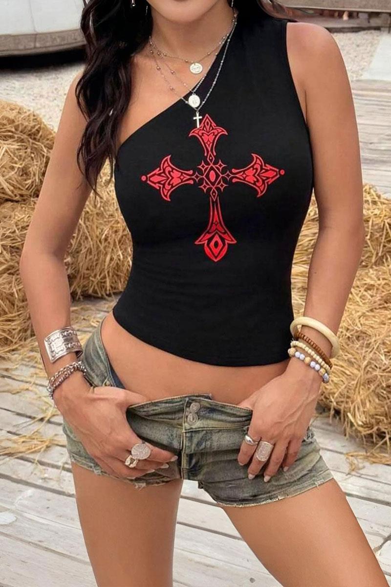 Siyah Red Cross Omuz Dekolteli  Askılı Crop