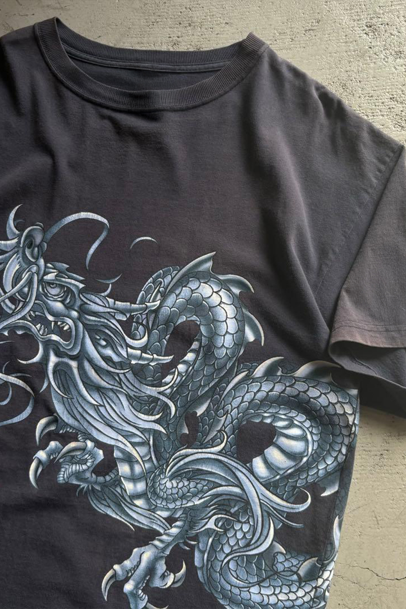 Siyah Silver Dragon Grafitti Harajuku Y2K Unisex T-Shirt