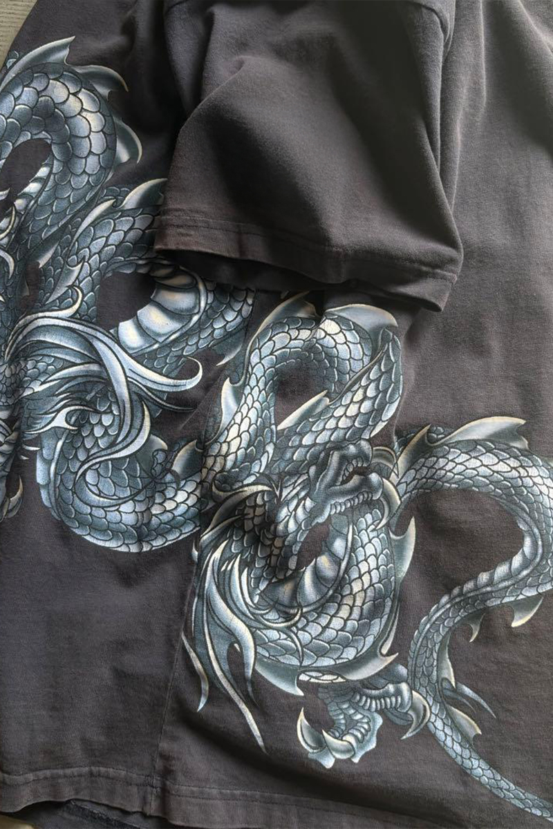 Siyah Silver Dragon Grafitti Harajuku Y2K Unisex T-Shirt