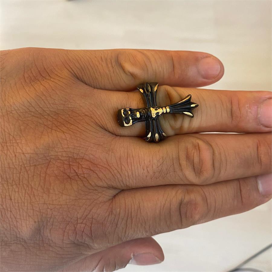 Siyah Skull And Cross Ayarlanabilir Yüzük 