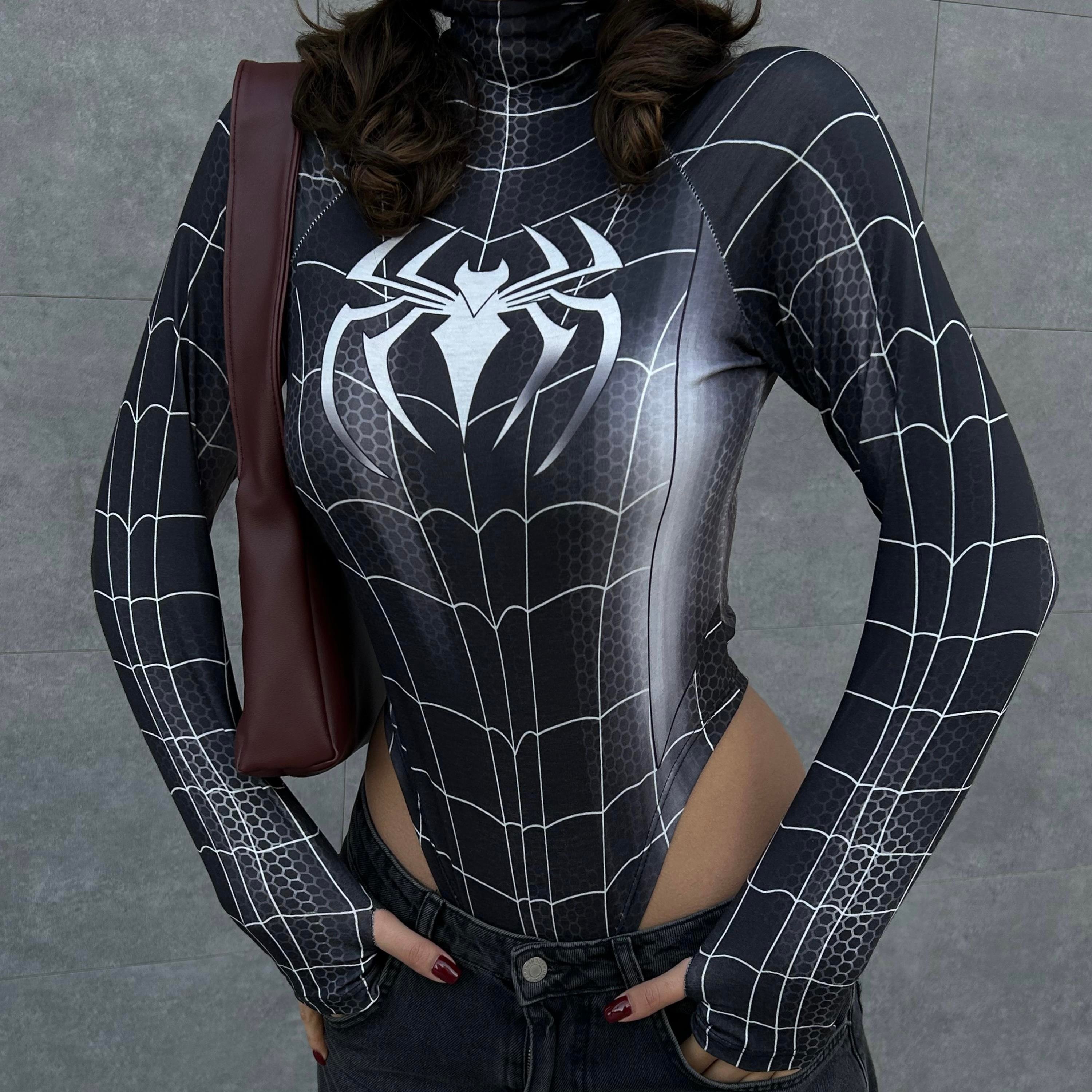 Siyah Spider Çıtçıtlı Uzun Kollu Body