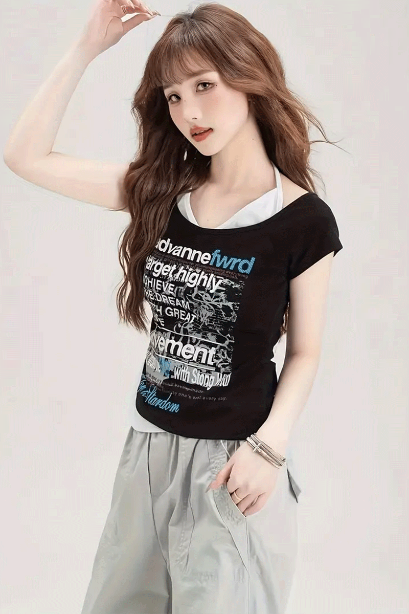 Siyah Target Highly Lovement Madonna Yaka Ek Askılı Kısa Kollu Full Body Crop