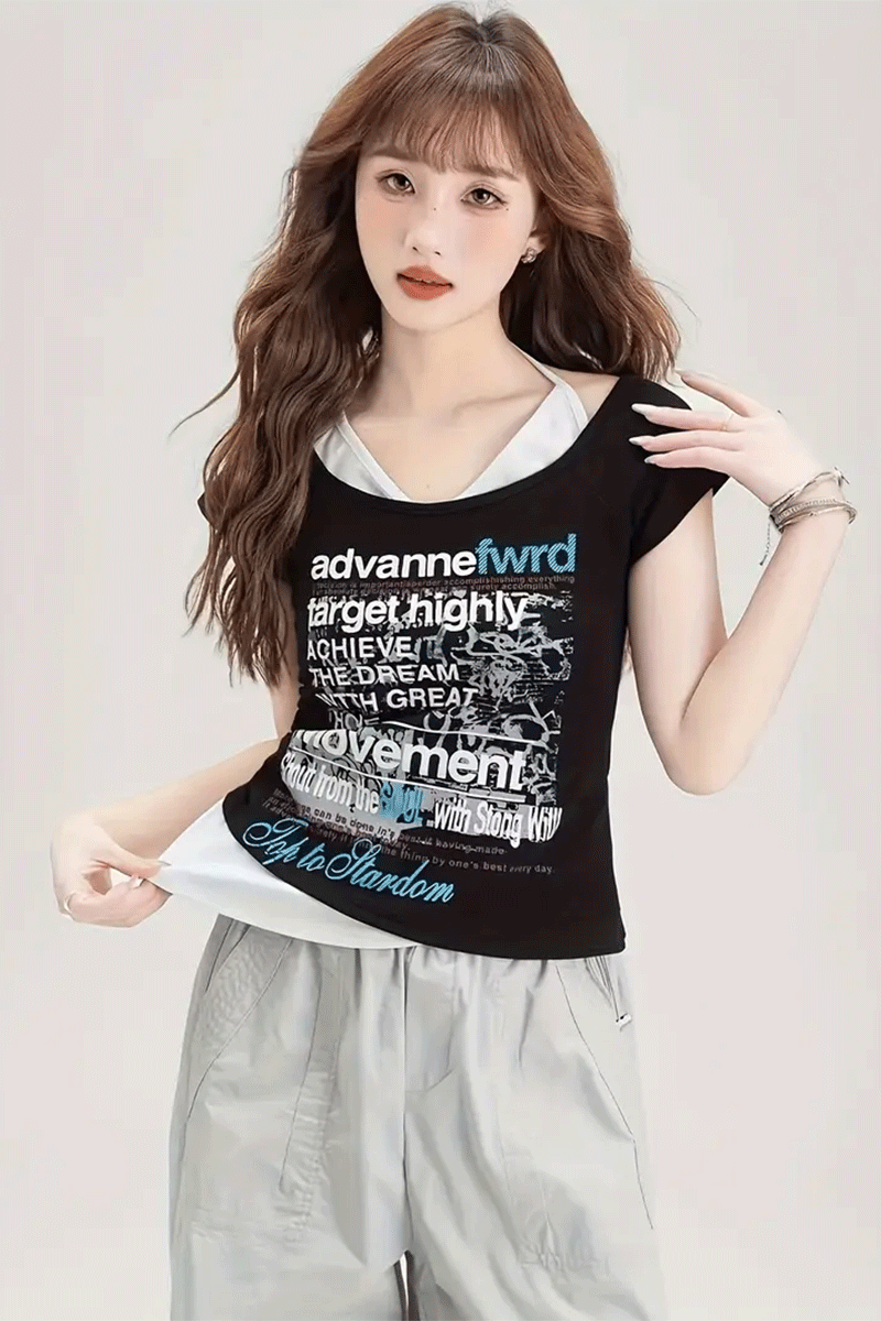 Siyah Target Highly Lovement Madonna Yaka Ek Askılı Kısa Kollu Full Body Crop