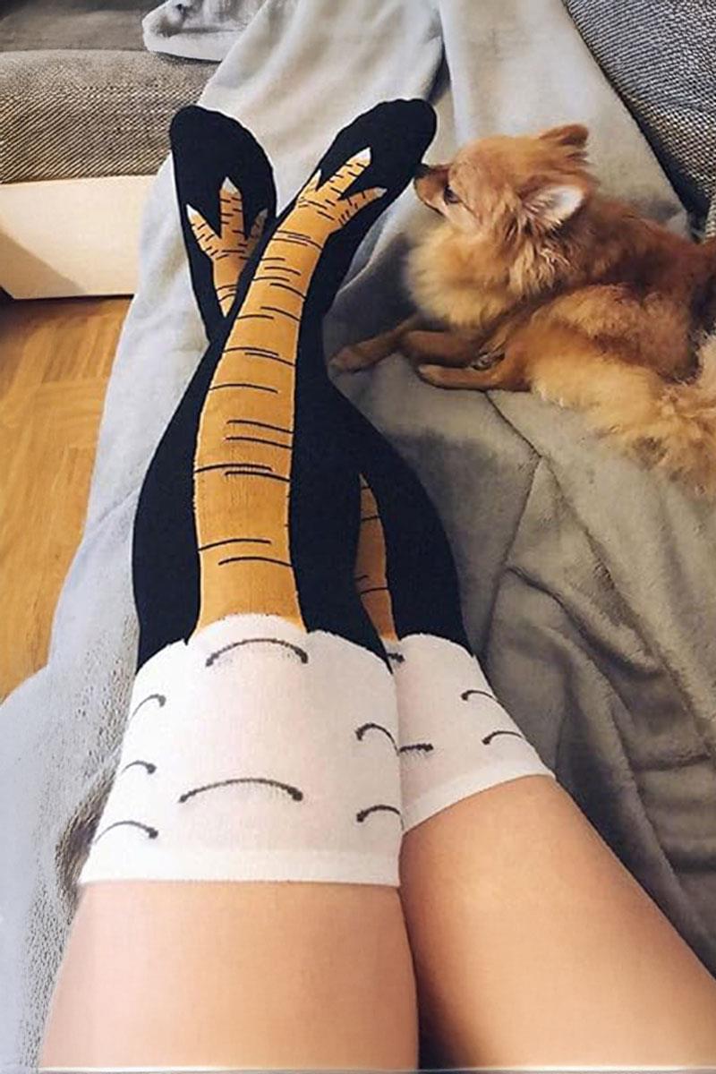 Siyah Tavuk Bacağı Diz Üstü Çorap