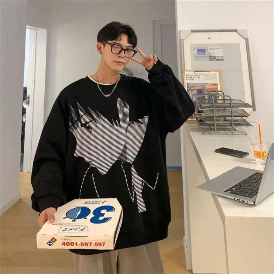 Siyah Vintage Anime Boy - Couple Uzun Kollu Sweatshirt