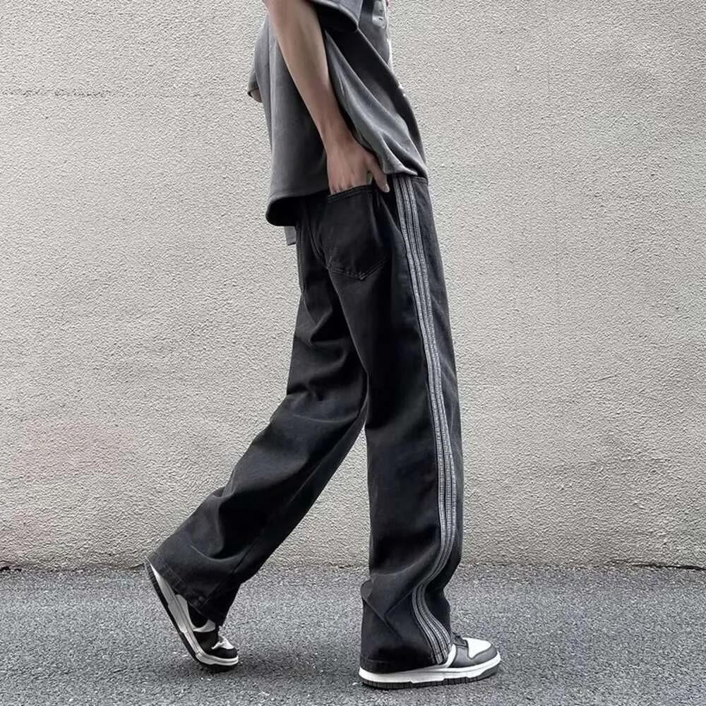 Siyah Vintage Three Lines Baggy Kot Pantolon