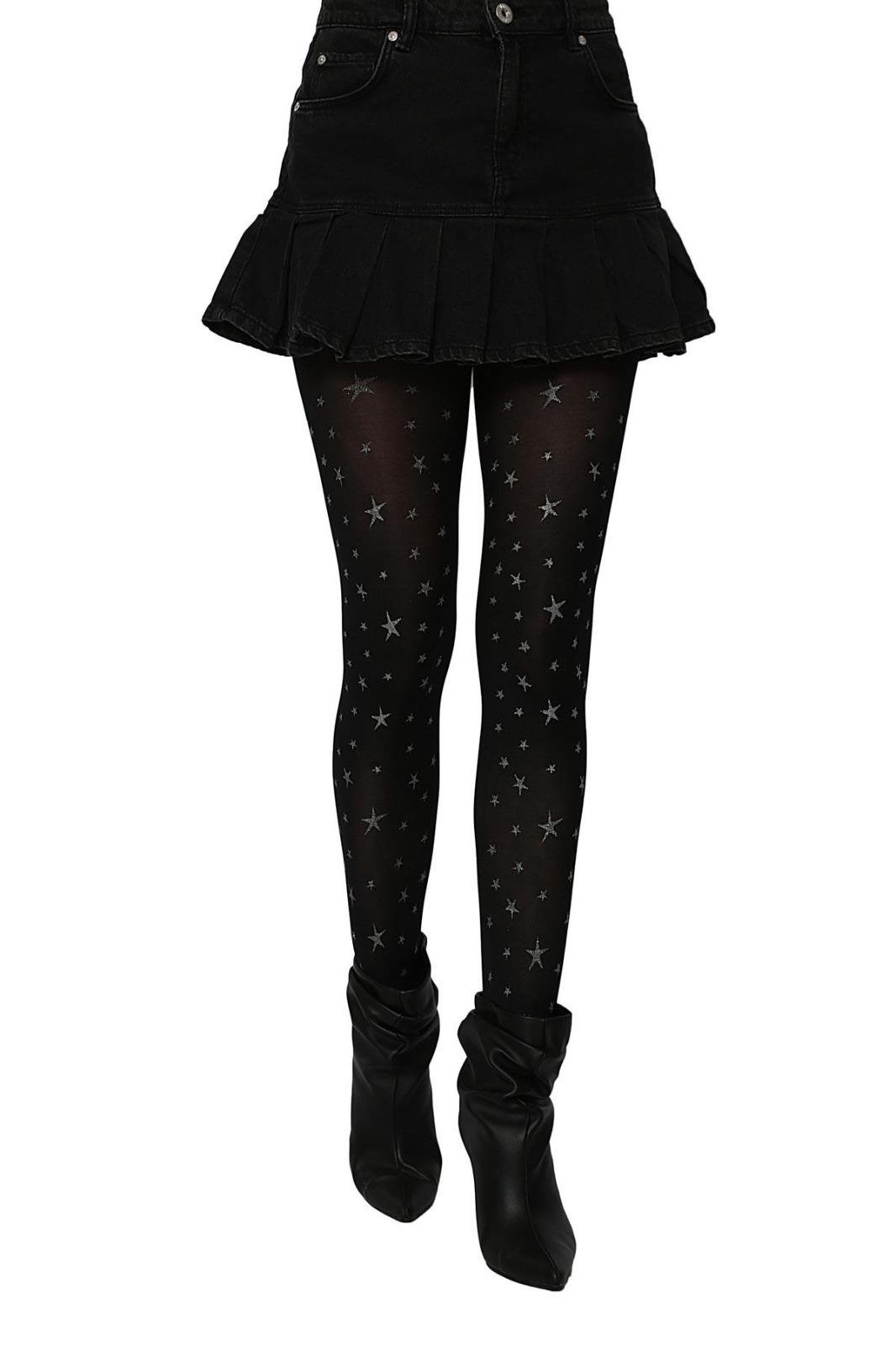 Siyah Yıldız Desenli Transparan Külotlu Çorap