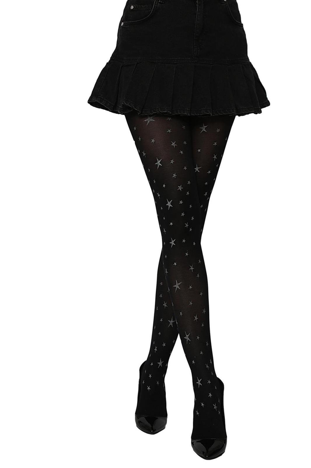 Siyah Yıldız Desenli Transparan Külotlu Çorap