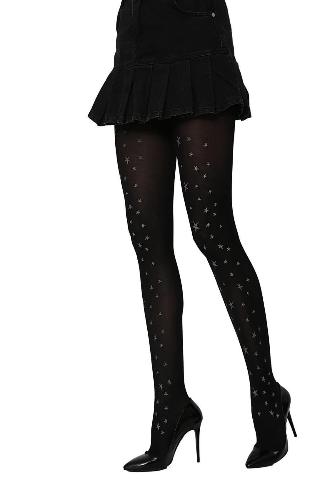 Siyah Yıldız Desenli Transparan Külotlu Çorap
