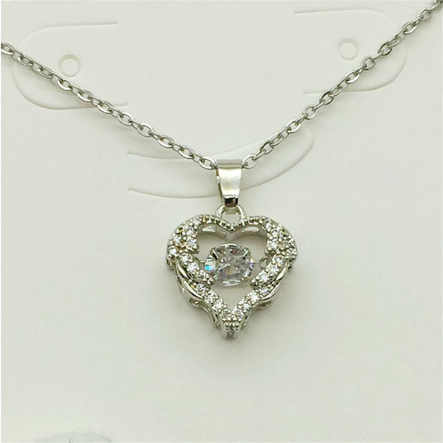 Taş Detaylı Kalp Silver Zincirli Kolye 