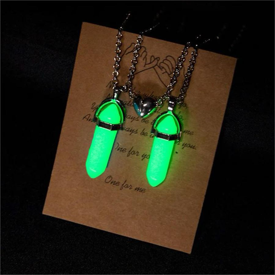 Yeşil Kristal Mıknatıslı Kalp Çift Silver Kolye