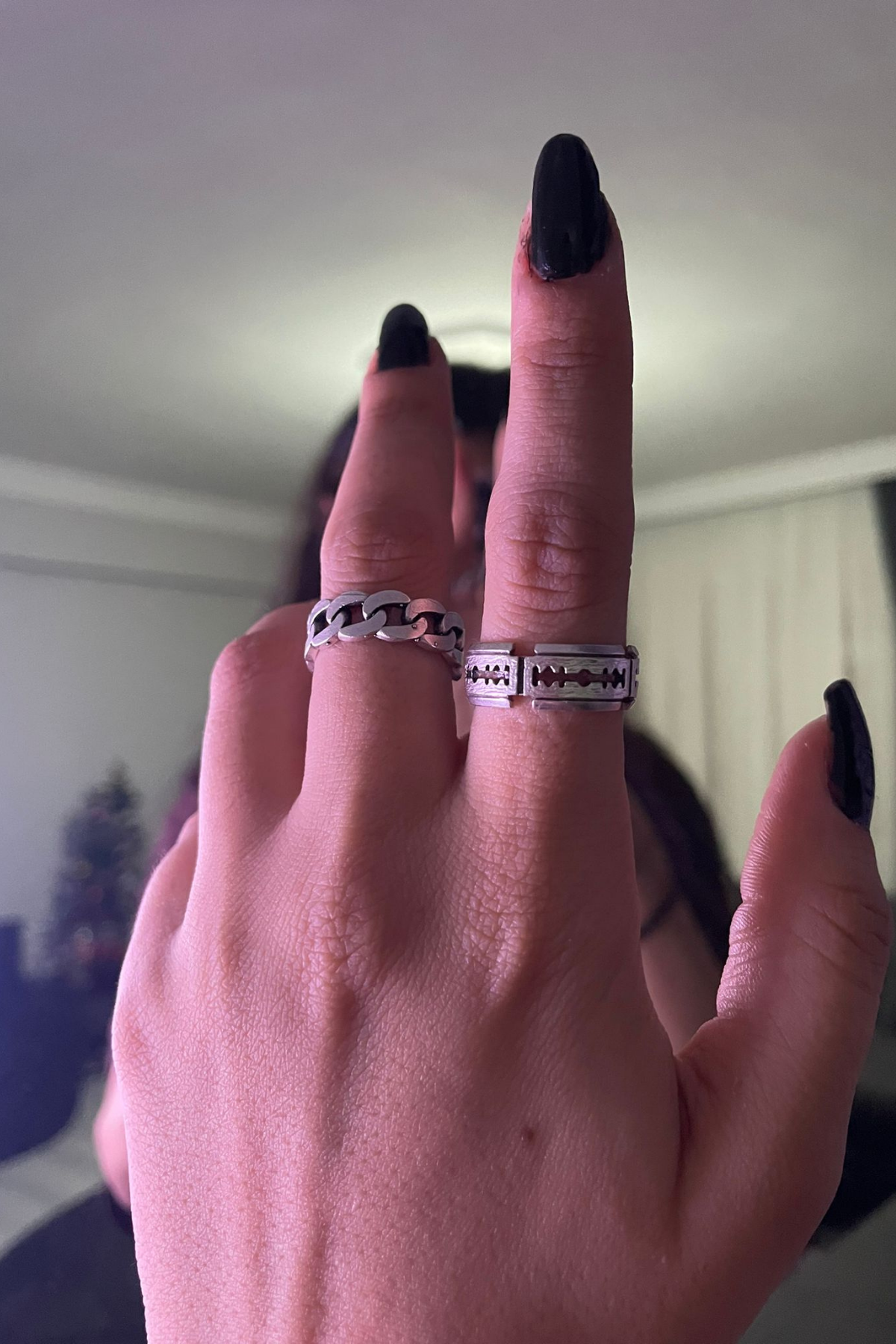 Zincir Motifli & Jilet Detaylı 2'li Yüzük