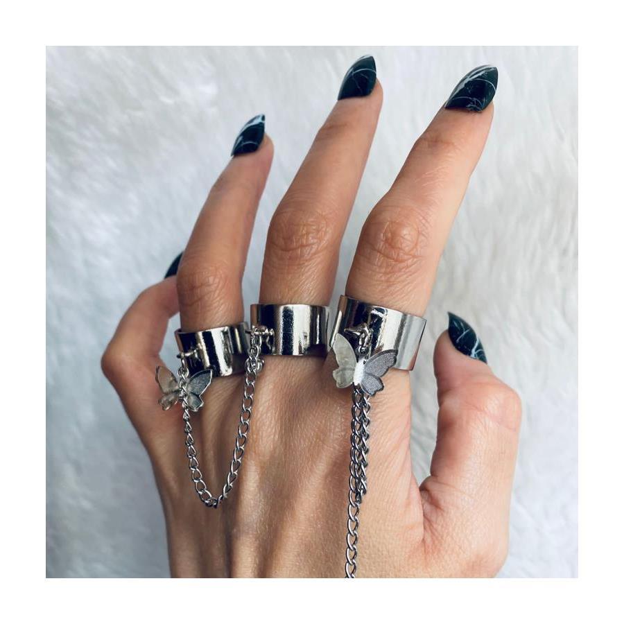 Zincirli Butterfly Üçlü Yüzük 