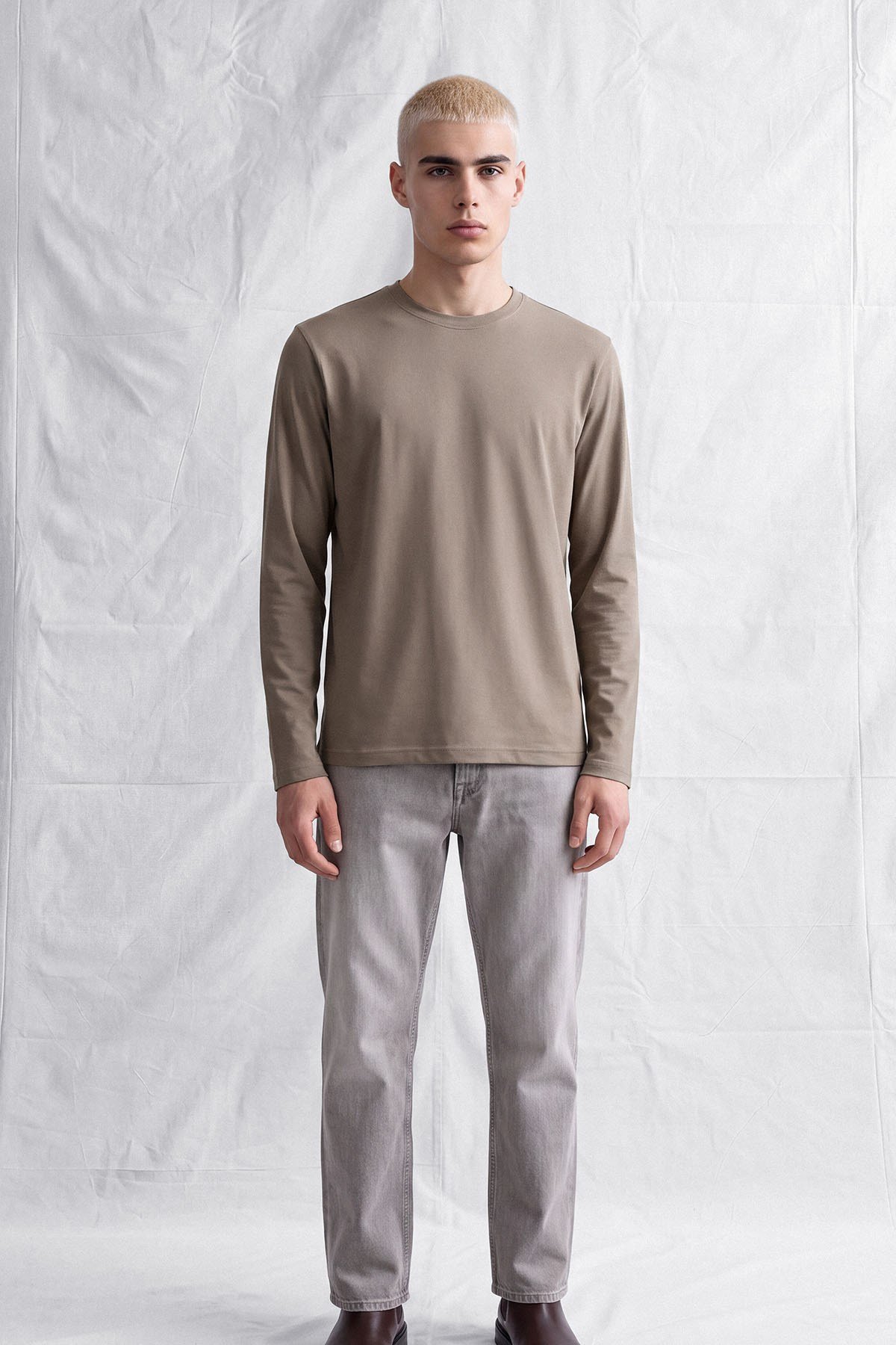 erkek-Erkek Horgen Basic Uzun Kol T-Shirt Vizon-