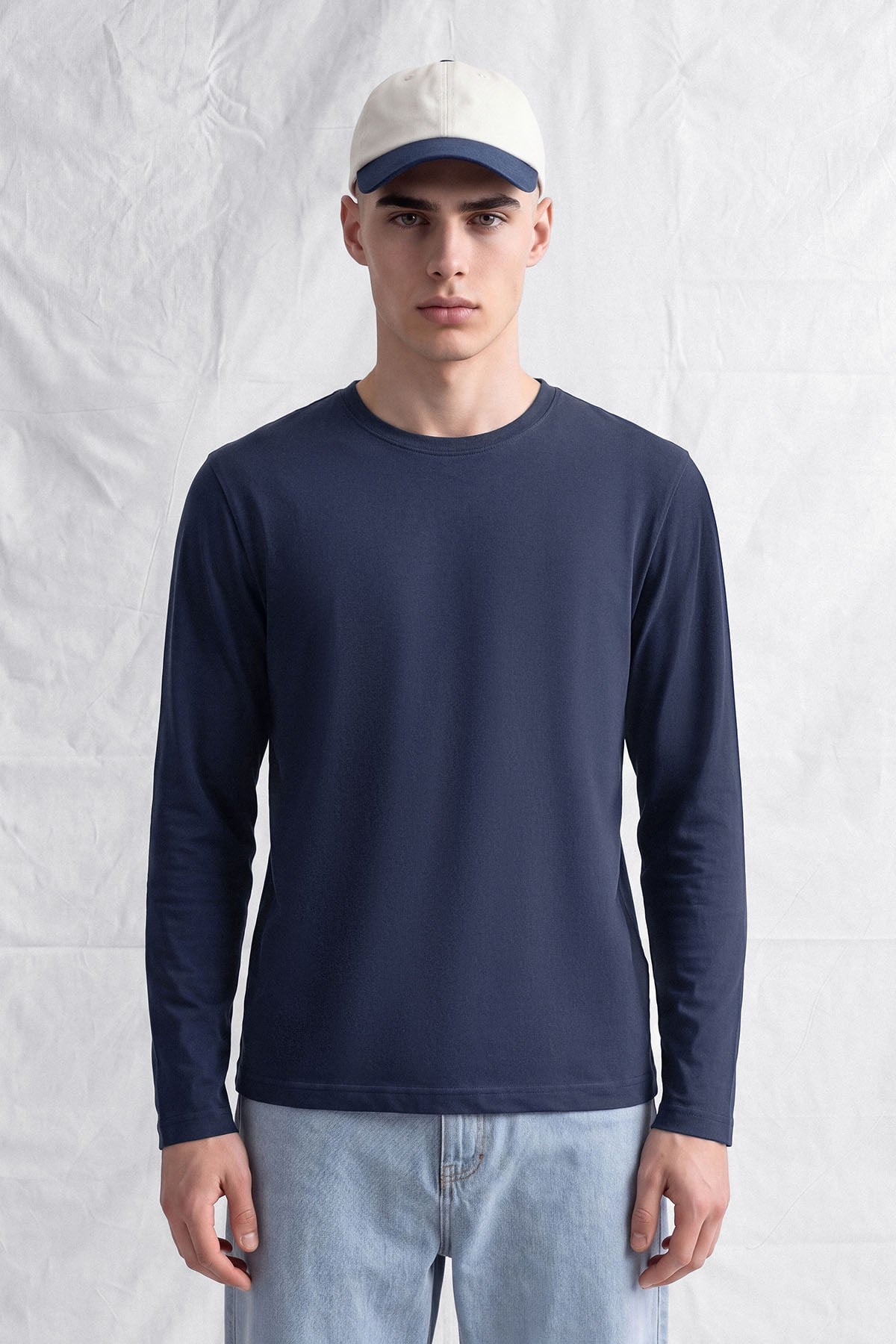 erkek-Erkek Horgen Basic Uzun Kol T-Shirt Lacivert-