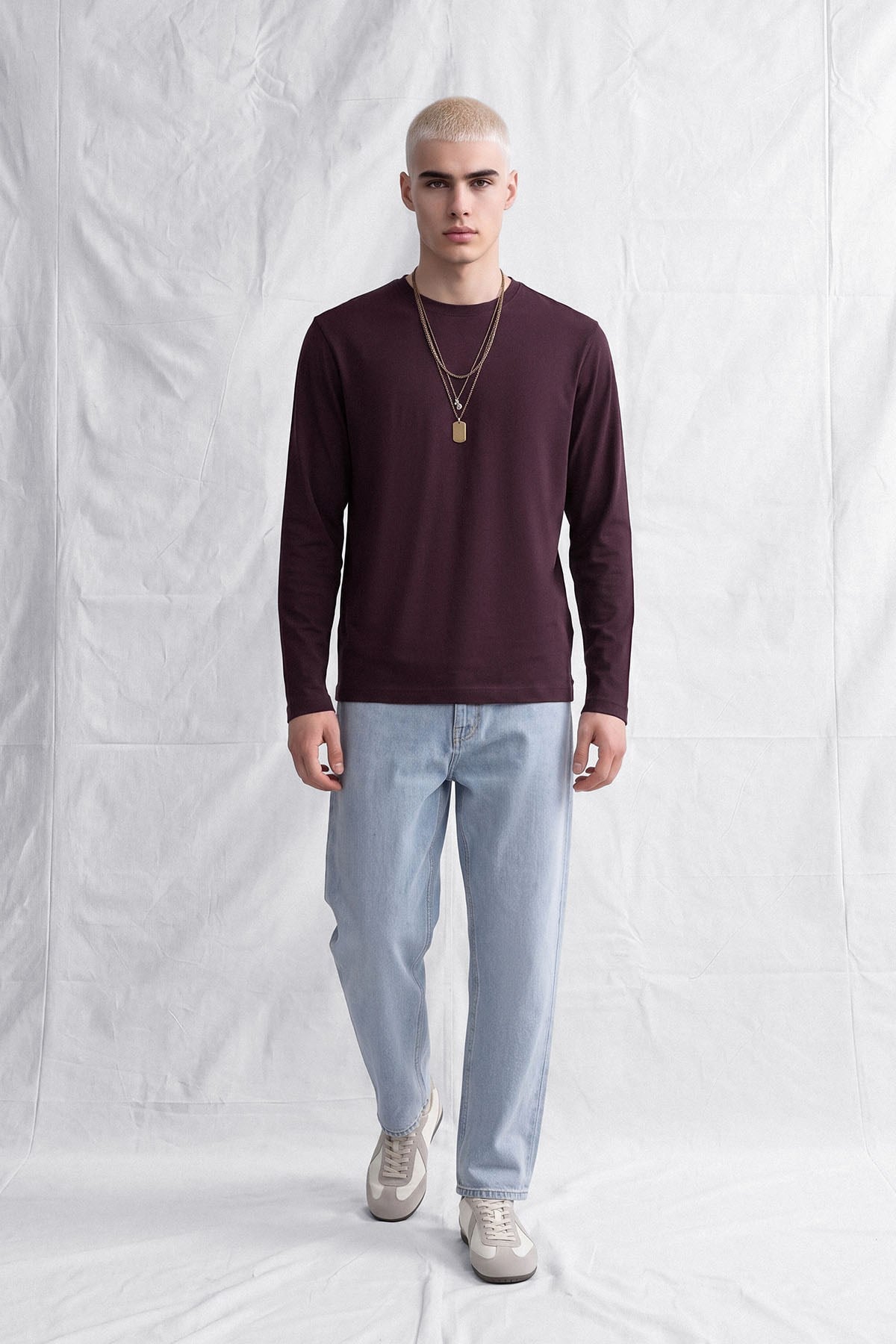 erkek-Erkek Horgen Basic Uzun Kol T-Shirt Bordo-