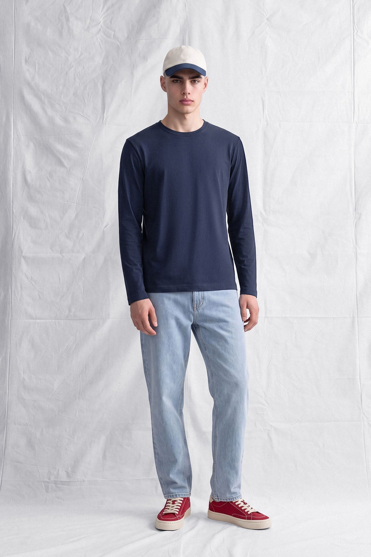 erkek-Erkek Horgen Basic Uzun Kol T-Shirt Lacivert-