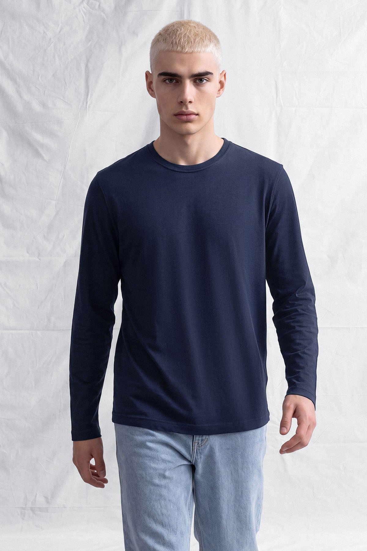 erkek-Erkek Horgen Basic Uzun Kol T-Shirt Lacivert-