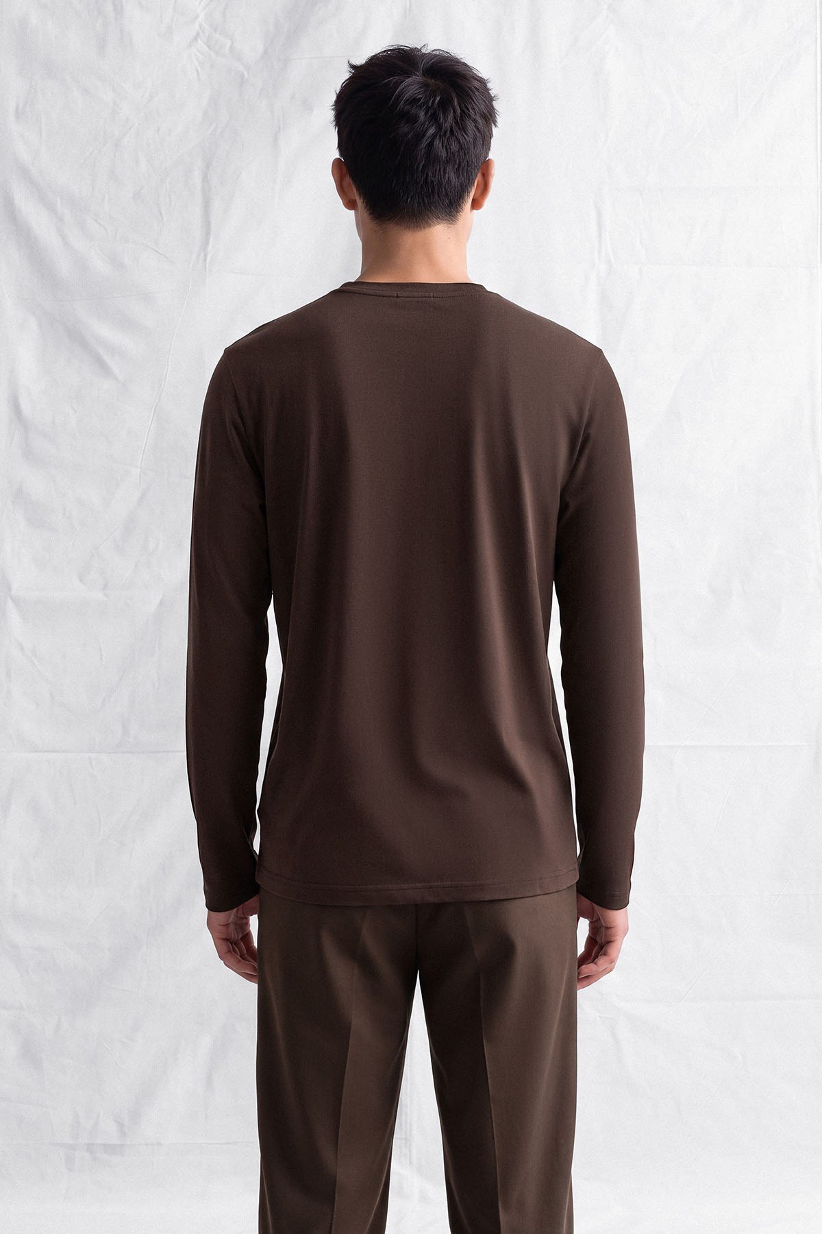 erkek-Erkek Horgen Basic Uzun Kol T-Shirt Kahve Rengi-