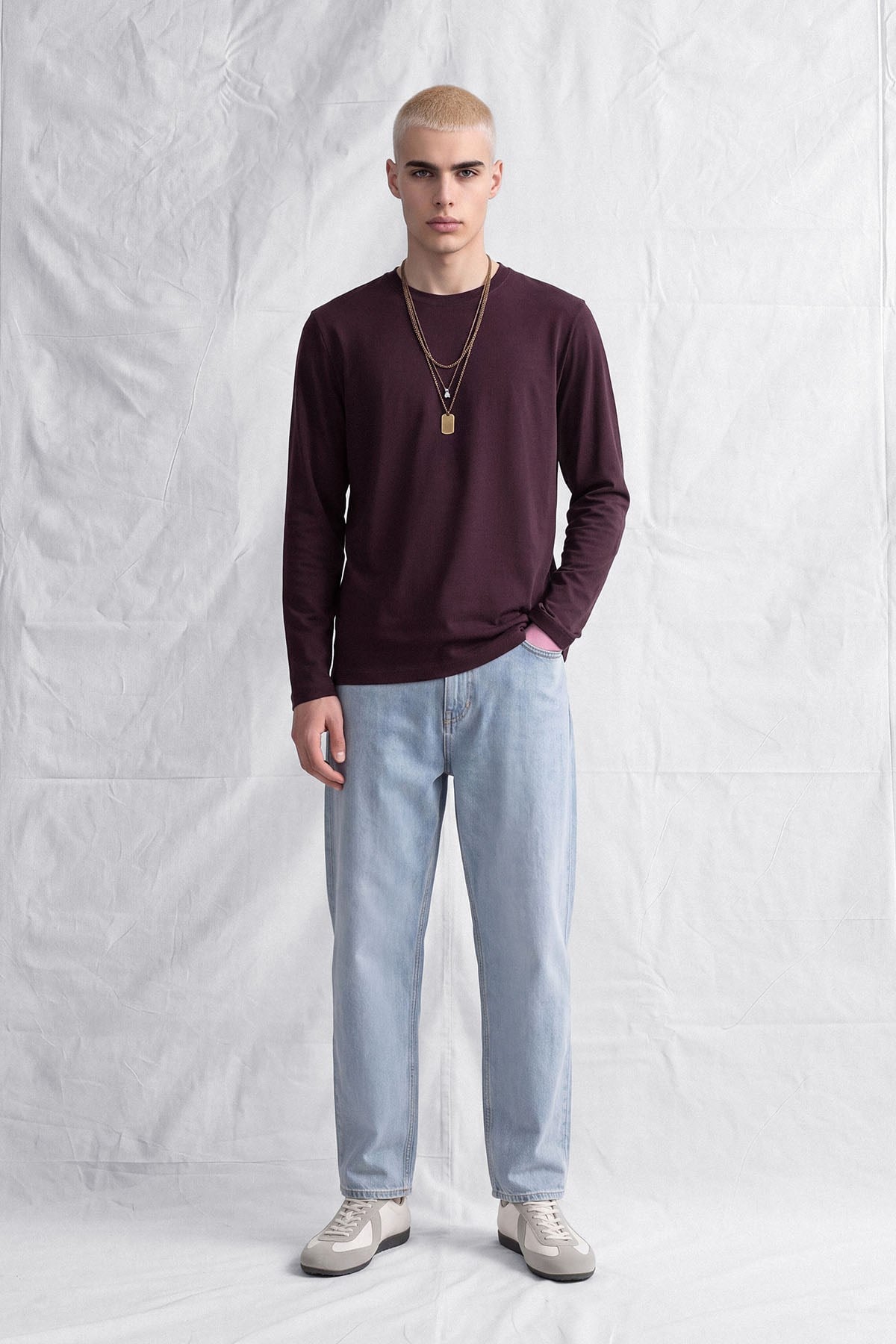 erkek-Erkek Horgen Basic Uzun Kol T-Shirt Bordo-