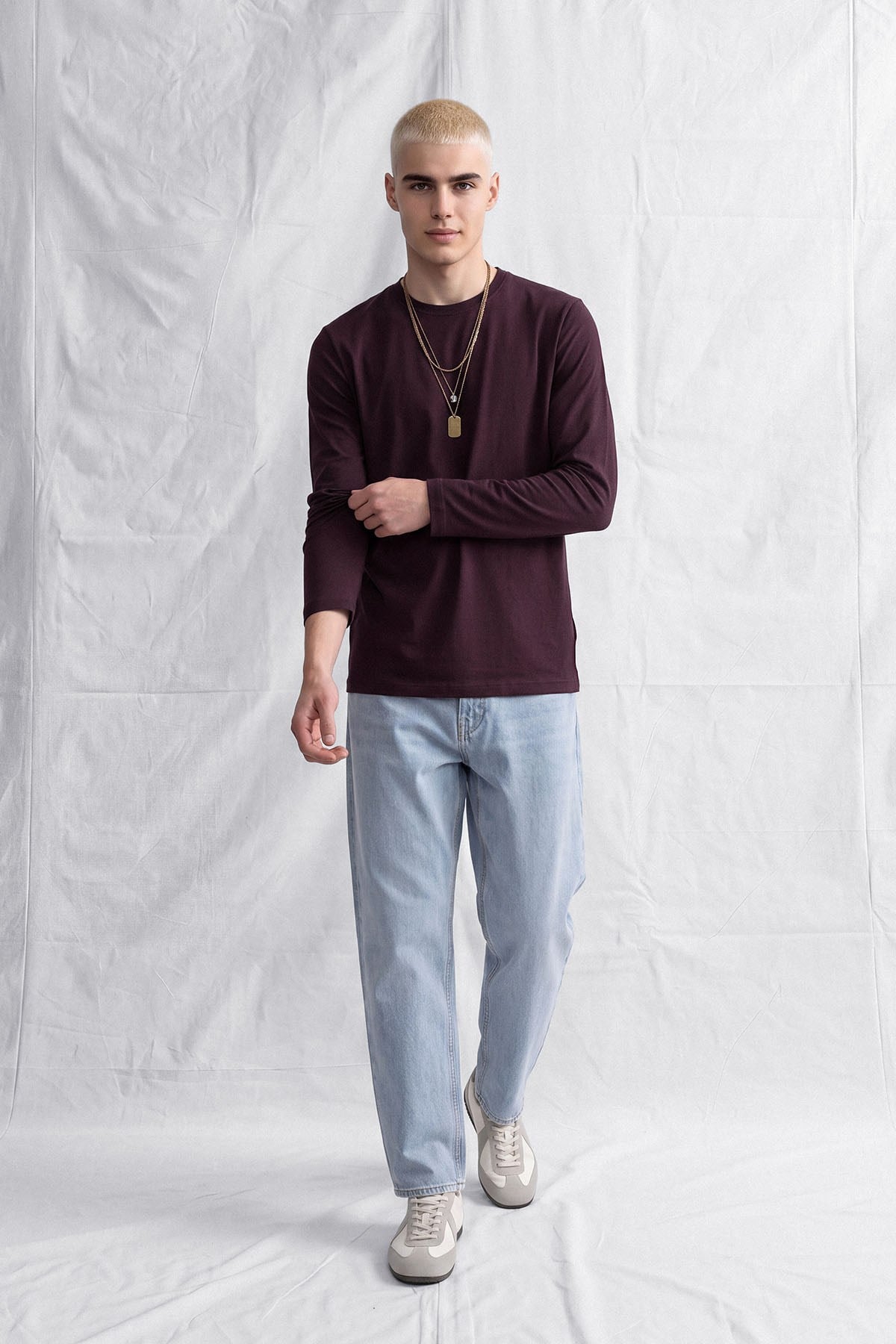 erkek-Erkek Horgen Basic Uzun Kol T-Shirt Bordo-